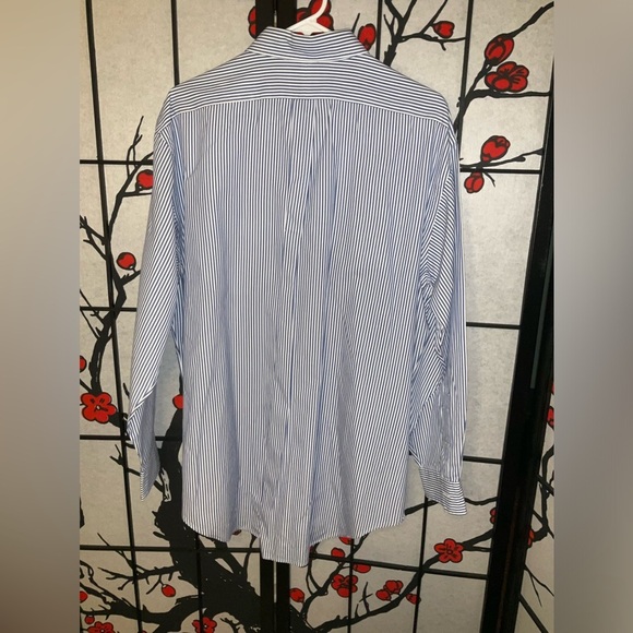 Ralph Lauren Mens Navy Blue Striped 16 1/2-34 Yarmouth Business Dress Shirt - Picture 4 of 5